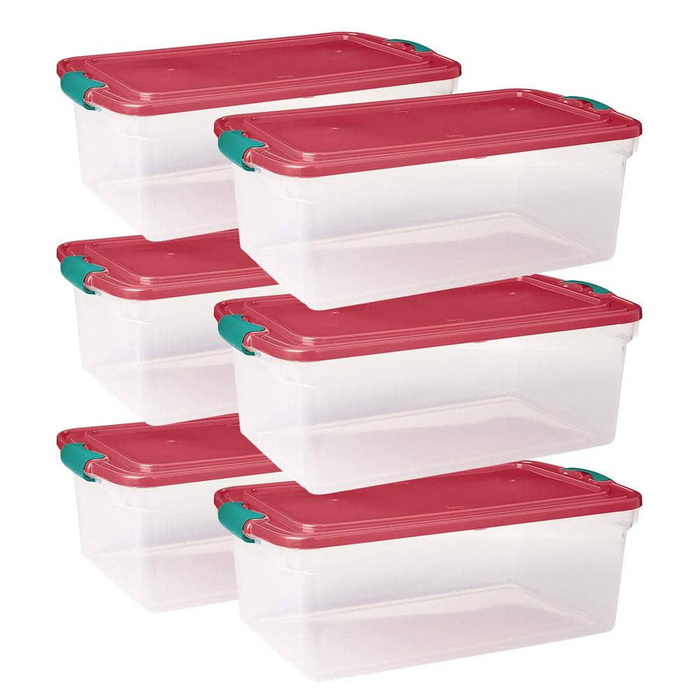 64-Qt. Holiday Seasonal Decor Plastic Storage Tote Bin with Latching Lid (6-Pack) - Hercitys