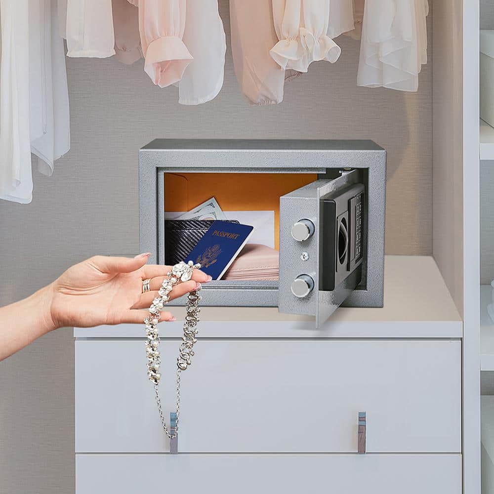 Digital Safe Box – Steel Lock Box with Keypad, 2 Manual Override – For Home or Office (Gray) - Hercitys