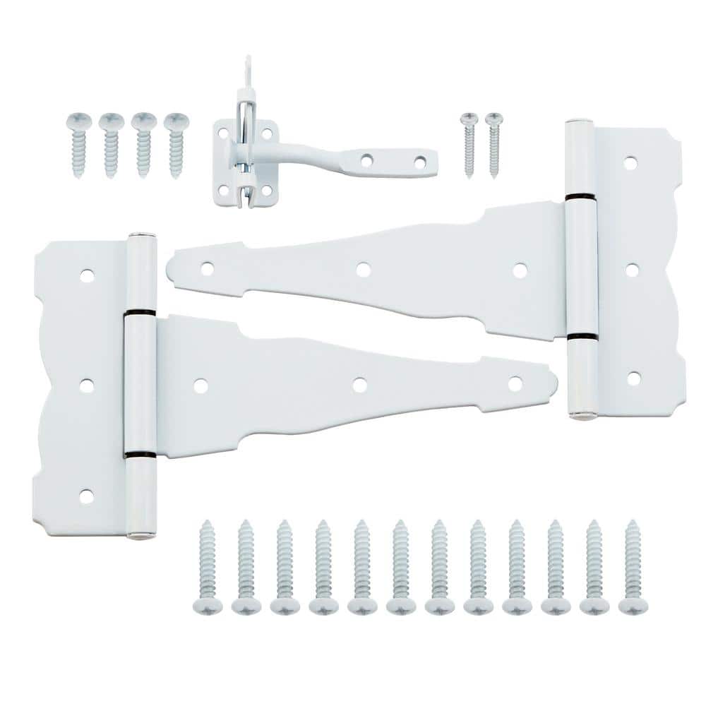 White Decorative Gate Hinge and Latch Set - Hercitys