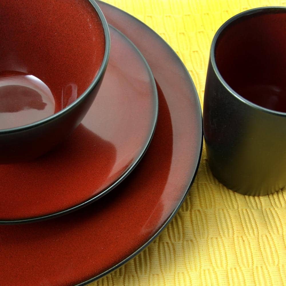 Soho Lounge 16-Piece Casual Red Stoneware Dinnerware Set (Service for 4) - Hercitys