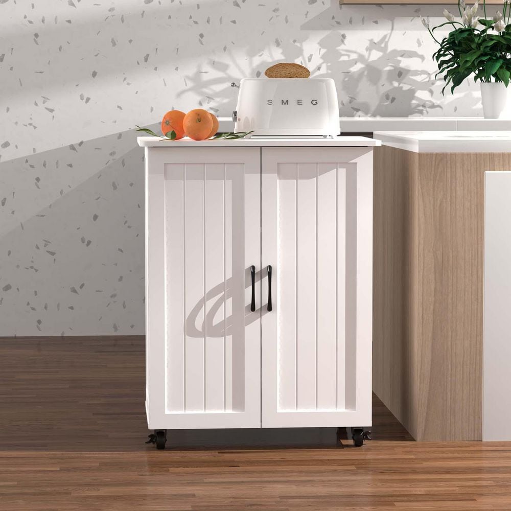 White Movable Kitchen Pantry Storage Cabinet with 5-Tier Organizers, Coffee Bar Cabinet Buffet Sideboard Cabinets - Hercitys