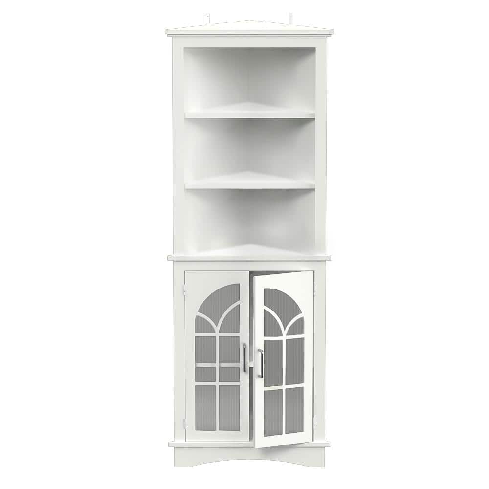 White Corner Storage Cabinet, 5-Tier Corner Display Cabinet with Doors, and Adjustable Shelves - Hercitys