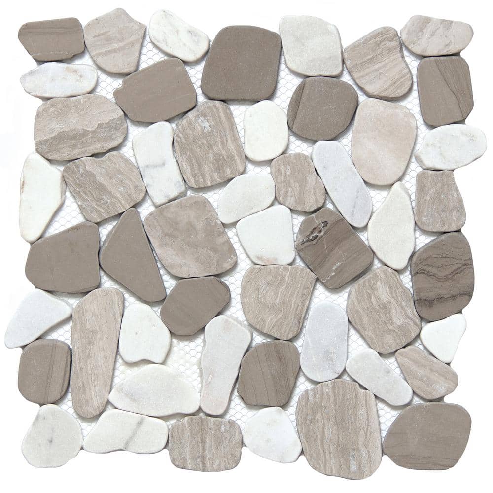 Cultura Winter Honed and Tumbled 11.81 in. x 11.81 in. x 8 mm Pebbles Mesh-Mounted Mosaic Tile (1 sq. ft.) - Hercitys
