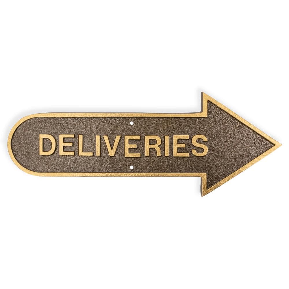 6 in. x 15.5 in. Right Arrow Deliveries Statement Plaque Sign-Hammered Bronze - Hercitys