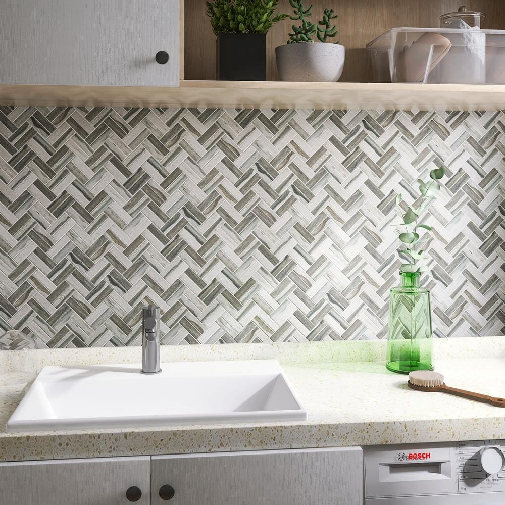 Ecoglassify wooden Gray 11.11 in. x 12.52 in. Herringbone Matte Glass Mosaic Tile (9.7 sq. ft./Case) - Hercitys