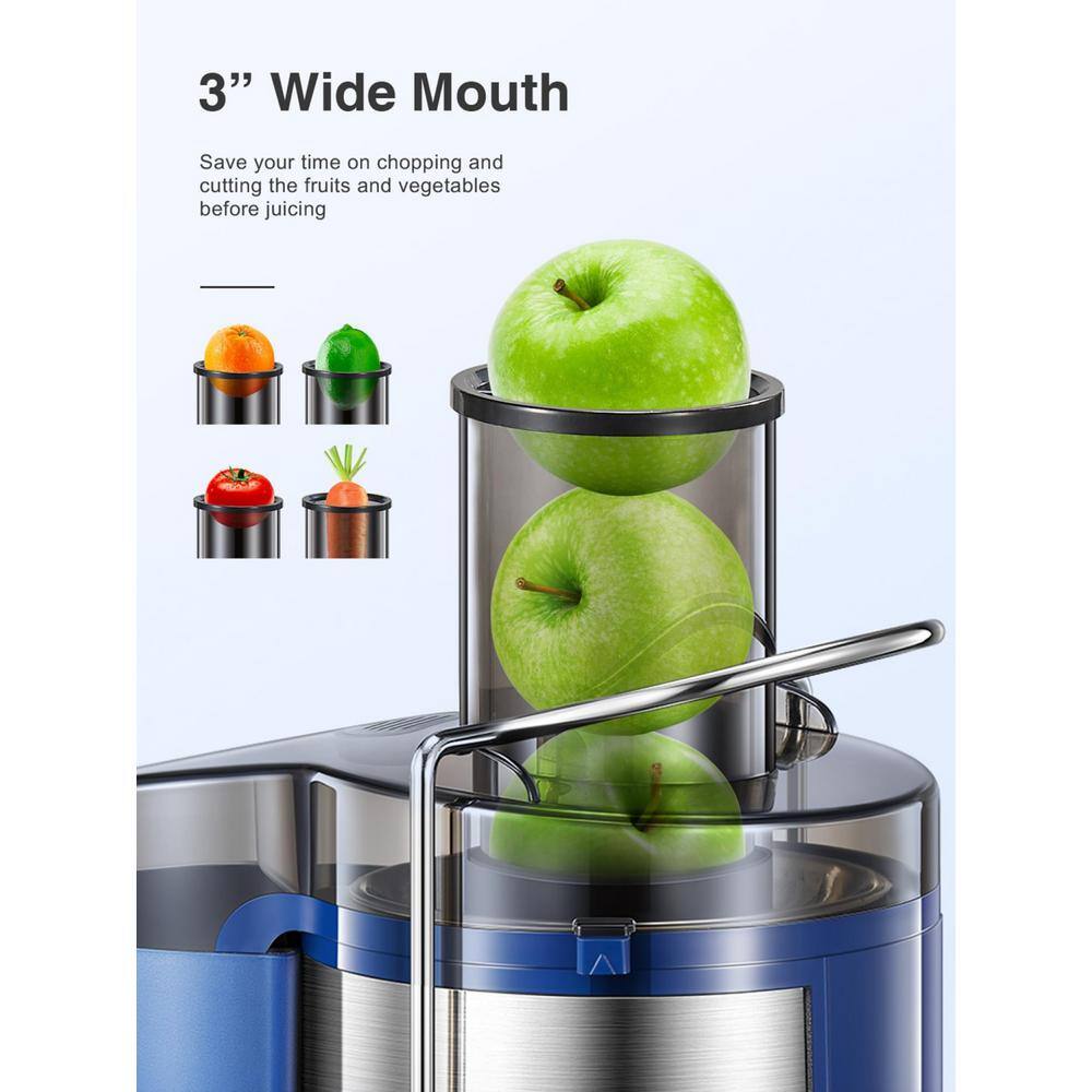 Blue Stainless Steel Juicer Machine, 800 W Centrifugal Juicer Extractor with 3 in. Wide Mouth Feed Chute - Hercitys