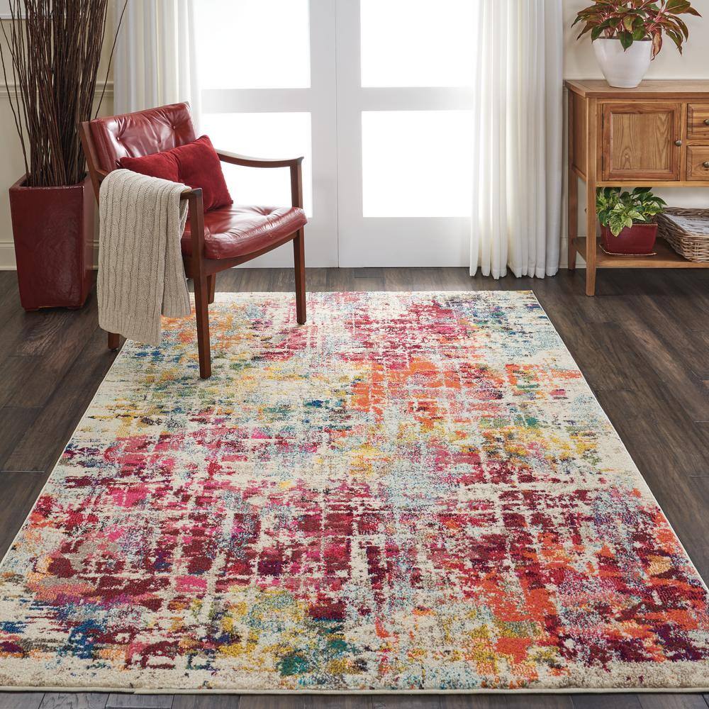 Celestial Pink/Multicolor 5 ft. x 7 ft. Abstract Vintage Area Rug - Hercitys