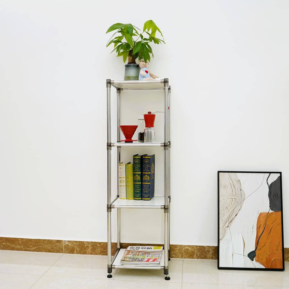 White 4-Tier Heavy Duty Stainless steel Storage Shelving Unit, 100 lbs. /shelf - Hercitys