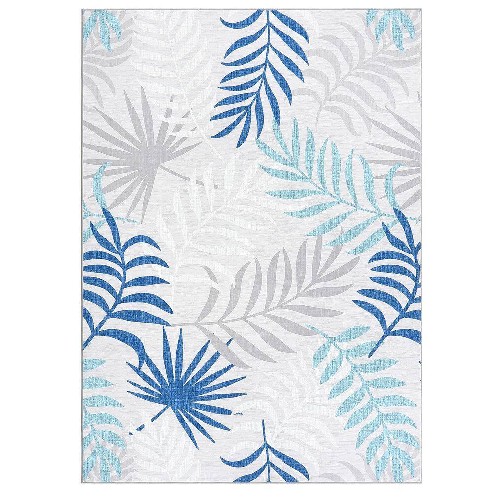 Modern Botanical Printed Rug with Non-slip Backing Short Pile Foldable Rug Washable Living Room Rug Blue 5X7ft - Hercitys