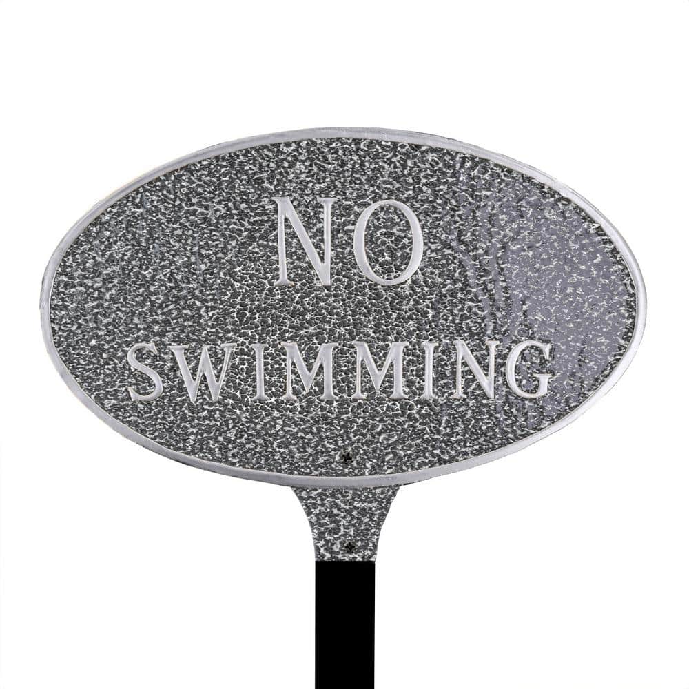 6 in. x 10 in. Small Oval No Swimming Statement Plaque Sign with Lawn Stake – Swedish Iron - Hercitys