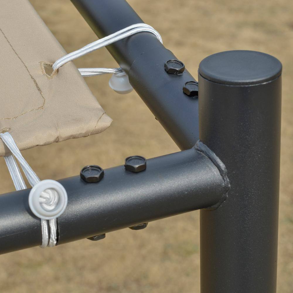 9.3 ft. x 9.8 ft. Beige Backyard Deck Pergola Cabana with Water-Resistant Roof and Steel Frame - Hercitys