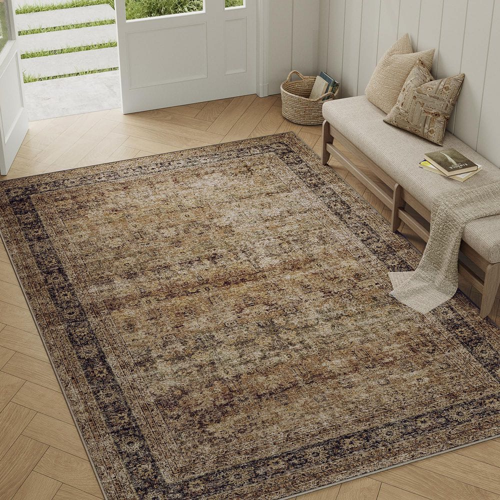 Rye Brown 5 ft. x 7 ft. Distressed Vintage Floral Area Rug - Hercitys