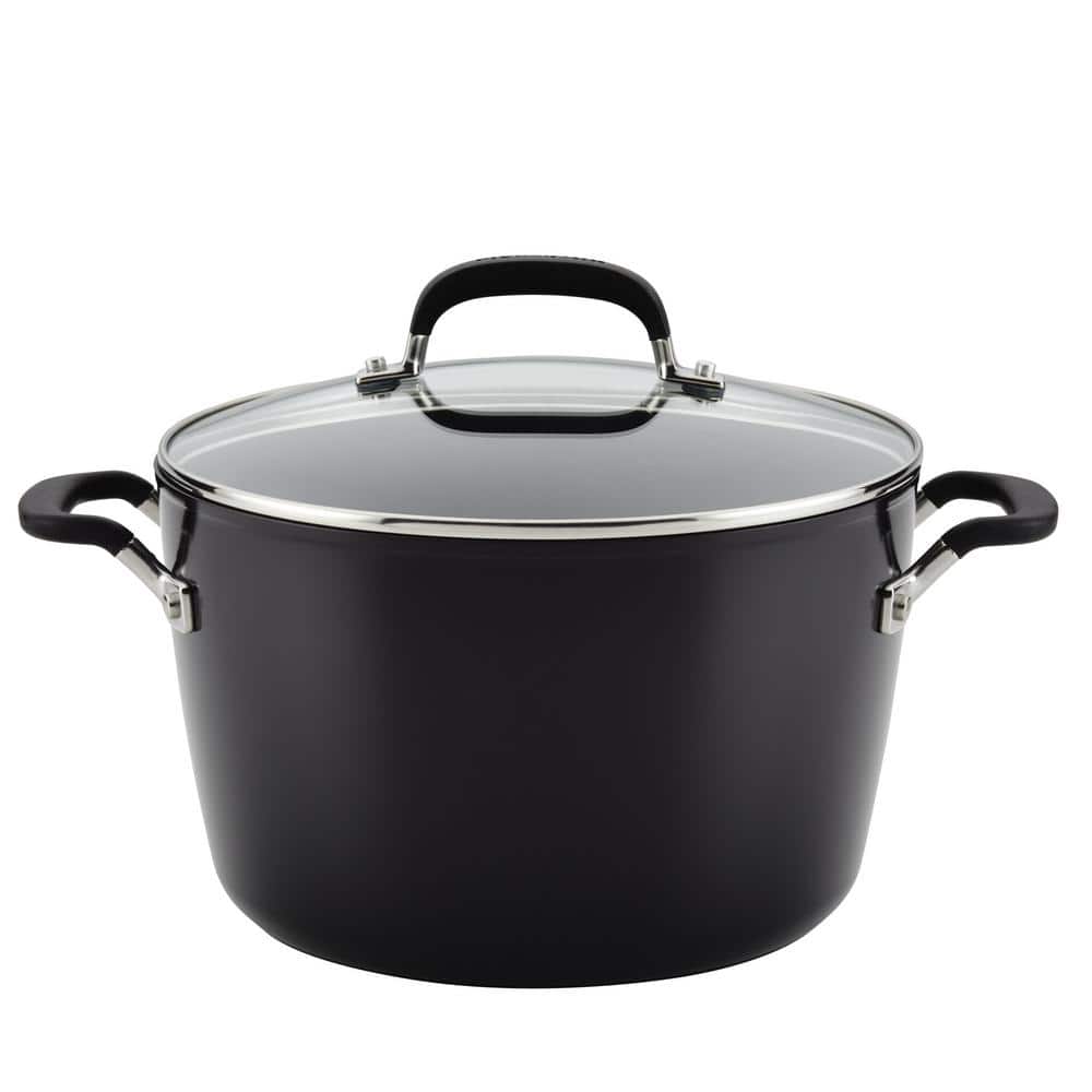 Hard Anodized Nonstick 8 qt. Hard Anodized Aluminum Nonstick Stock Pot in Onyx with Lid - Hercitys