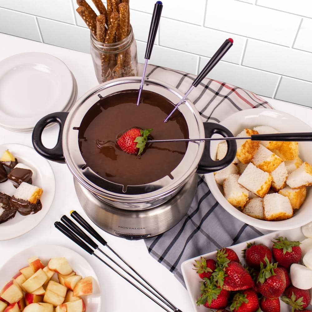 Electric Stainless Steel Fondue Pot, 6-Cup, with Temperature Control, 6 Forks, and Removable Pot - Hercitys