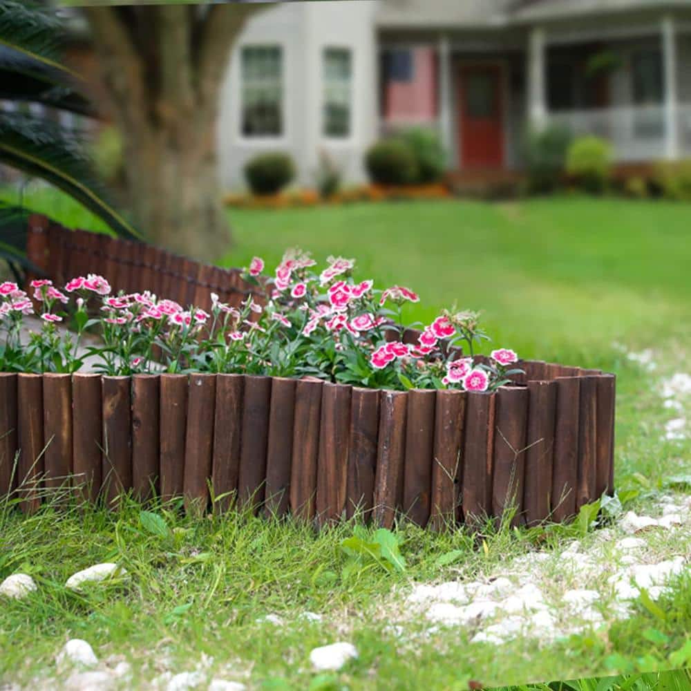 7.87 in. H x 42 in. L Outdoor Garden Brown Burnt Wooden Short Fence Landscape Edging Flexible Decorative Border - Hercitys