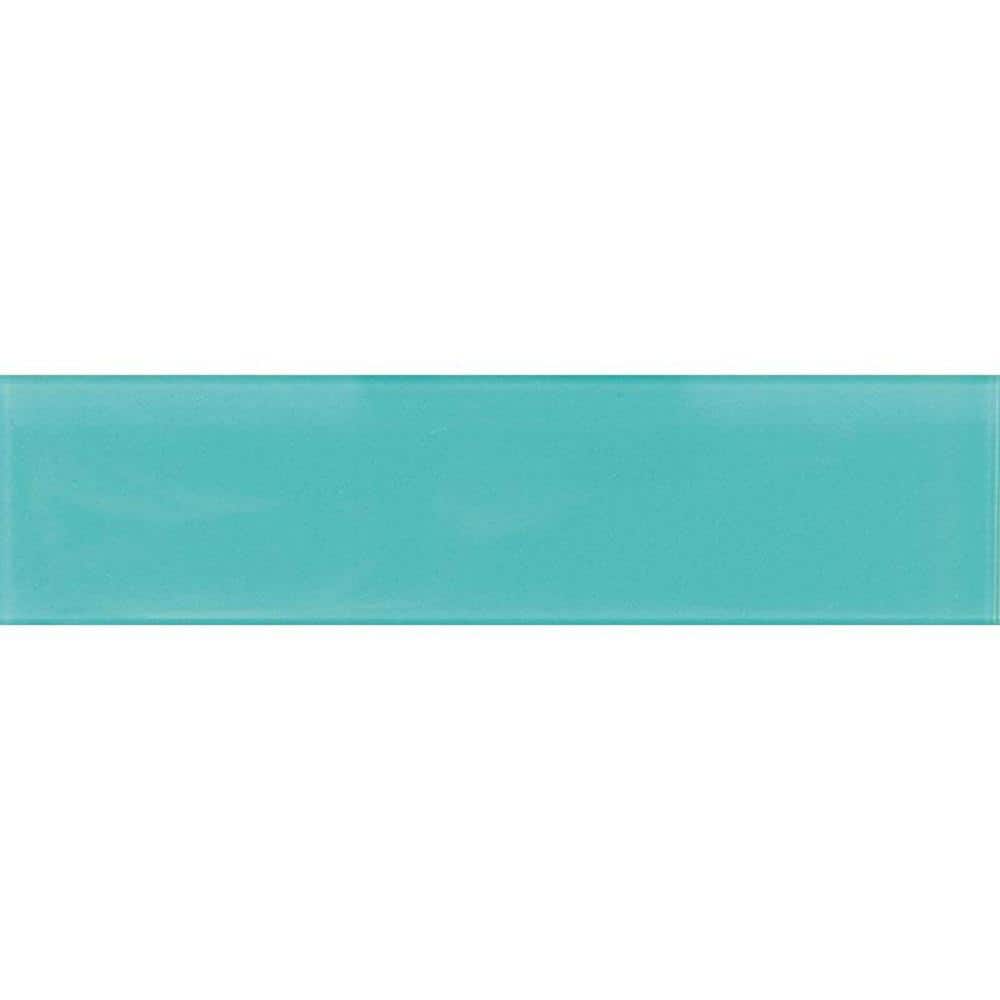 Aqua Blue 4 in. x 16 in. Polished Glass Mosaic Tile (5.33 sq. ft./Case) - Hercitys