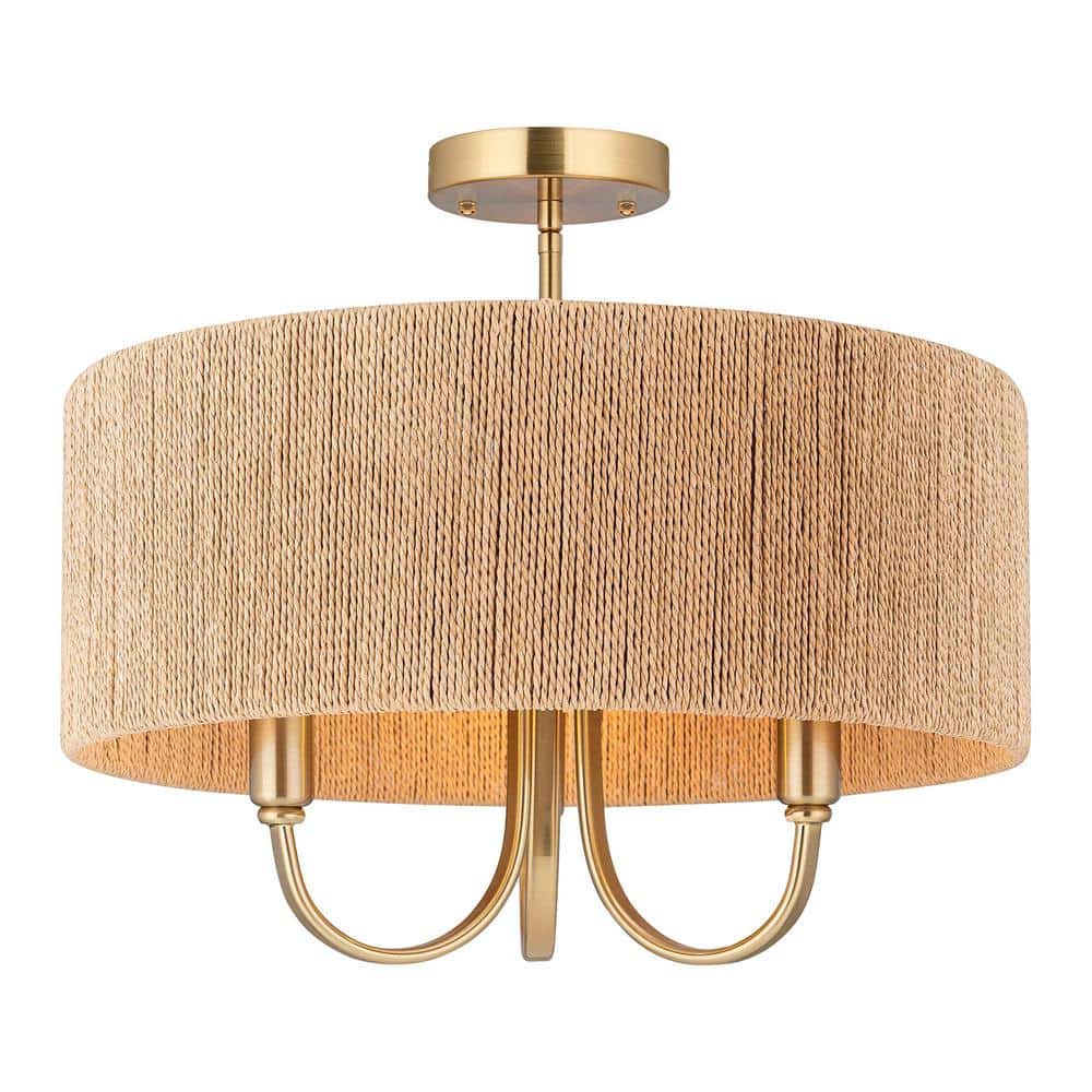 Collision 17.7 in. 3-Light Gold/Wood Semi-Flush Mount - Hercitys