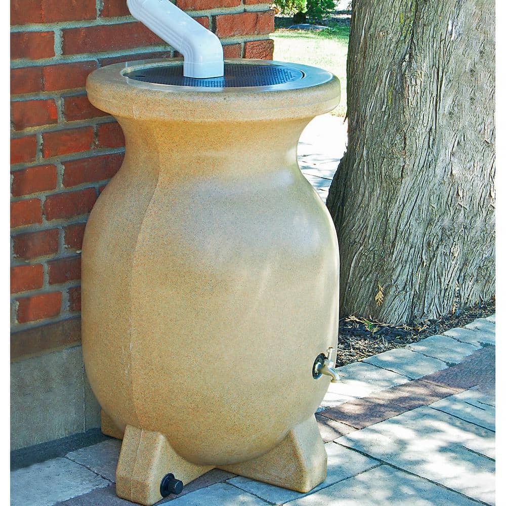 Stone-Look Rain Barrel 55 gal (210L) Beige, Eco-Friendly Gardening, Water Conservation - Hercitys