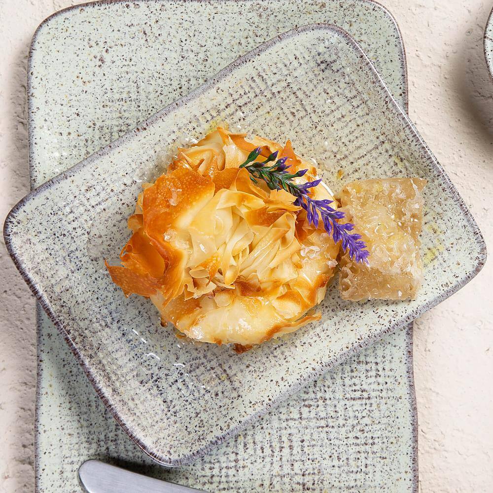 7.08 in. Pistache Teal Stoneware Rectangular Platter Juta (Set of 4) - Hercitys