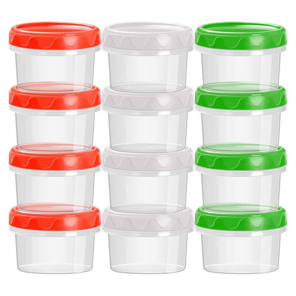Reusable 2 oz. Mini Plastic Containers Airtight Leakproof Twist Top Lids, Dressing Sauce Jello 12-Piece Set Food Storage - Hercitys