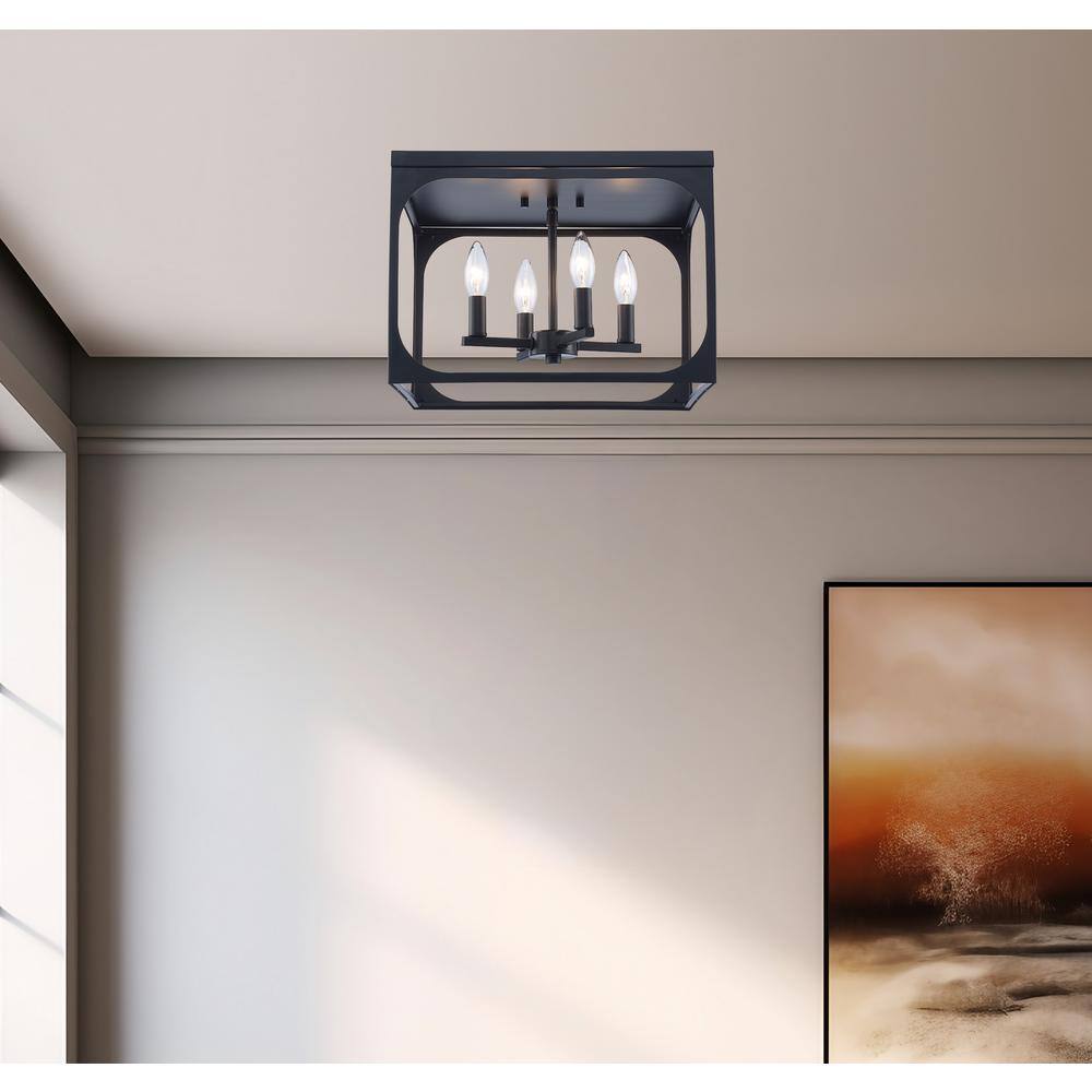 Ruby Ridge 15 in. 4-Light Black Flush Mount Ceiling Light with Metal Shade - Hercitys