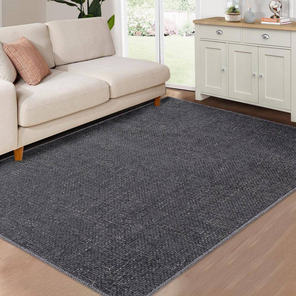 Modern Solid Rug Machine Washable Rug Low Pile Floor Cover Anti-stain Non-slip for Bedroom Hallway Dark Gray，5X7ft - Hercitys