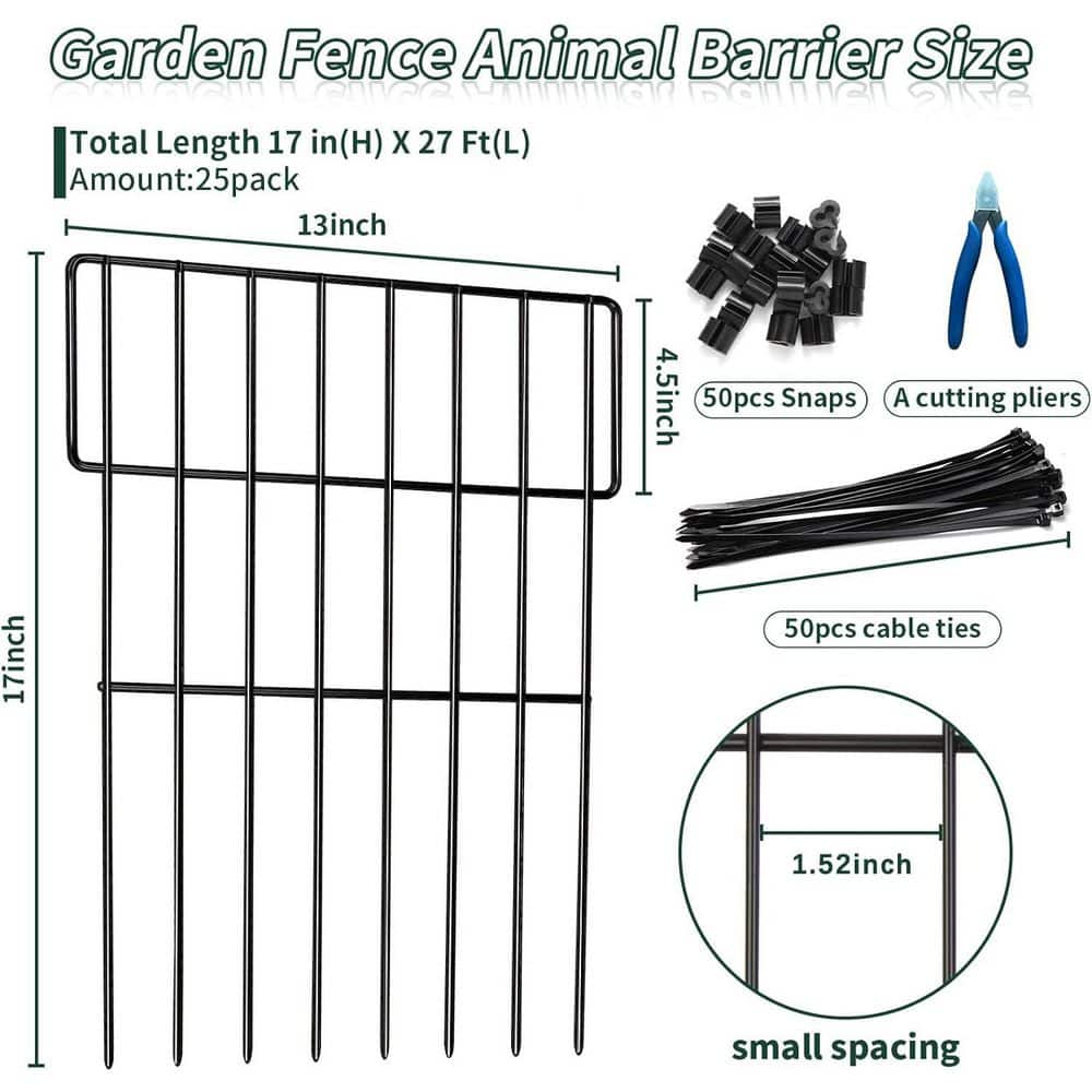 Animal Barrier Fence 7 in. No Dig Metal Rustproof Dog Rabbit Fencing with Cable Ties Cutting Plier - Hercitys