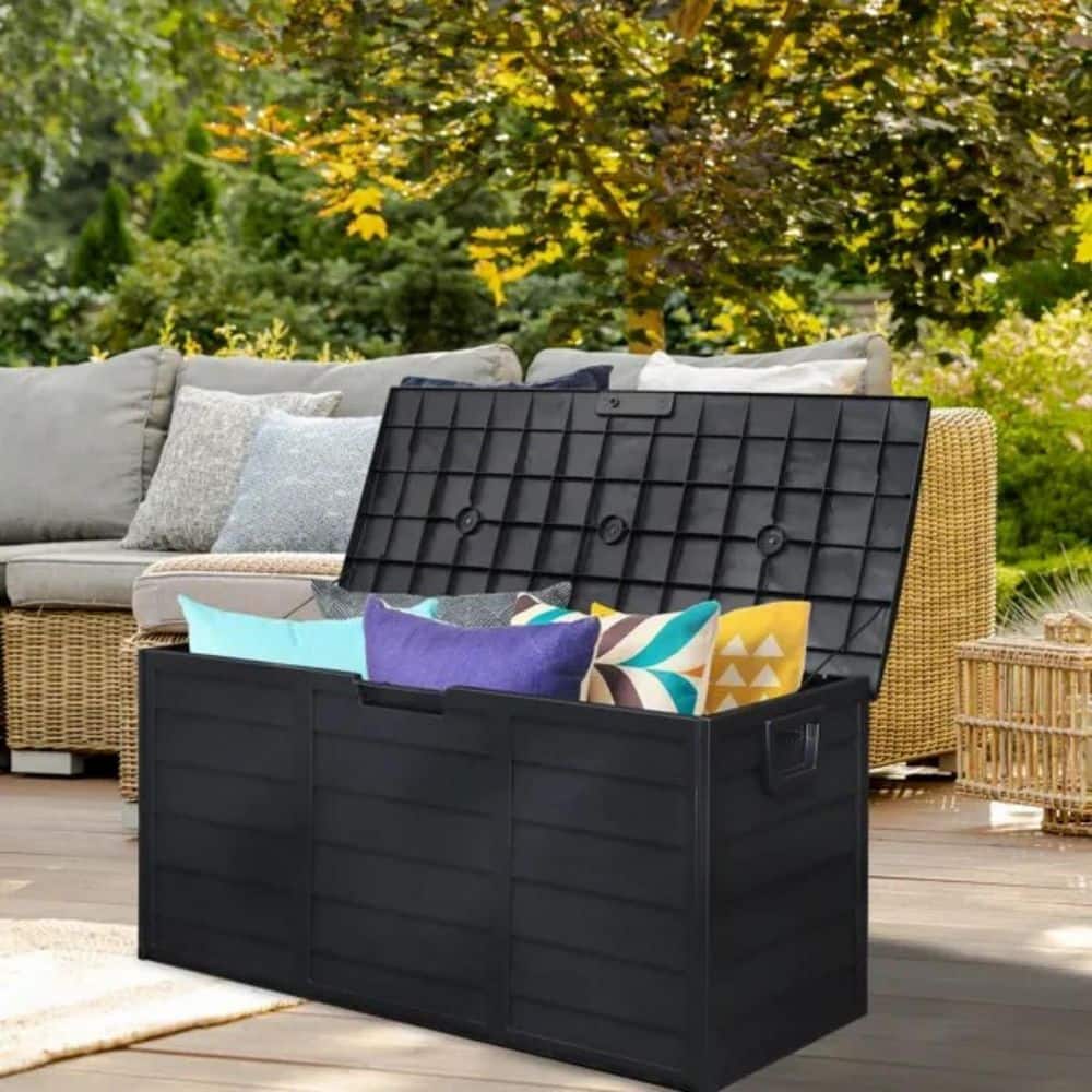 75 gal. 280L Outdoor Garden Plastic Storage Deck Box Chest Tools Cushions Toys Lockable Seat Black - Hercitys