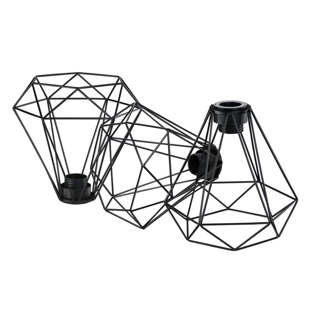 8.3 in. x 8.16 in. 3-Pack Matte Black Metal Wire Cage Pendant Industrial Lamp Shade - Hercitys
