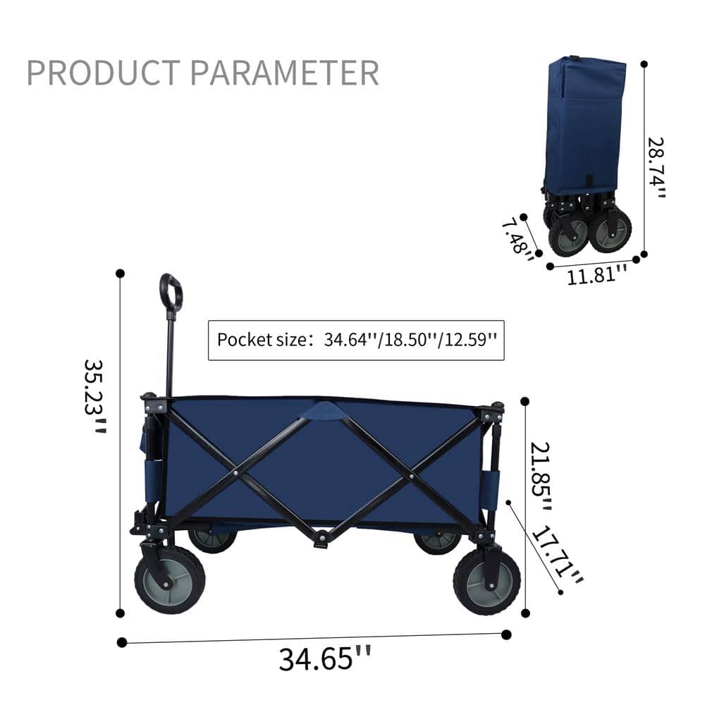 Capacity 4.67 cu. ft. Fabric Utility Collapsible Folding Wagon Garden Cart in Blue - Hercitys