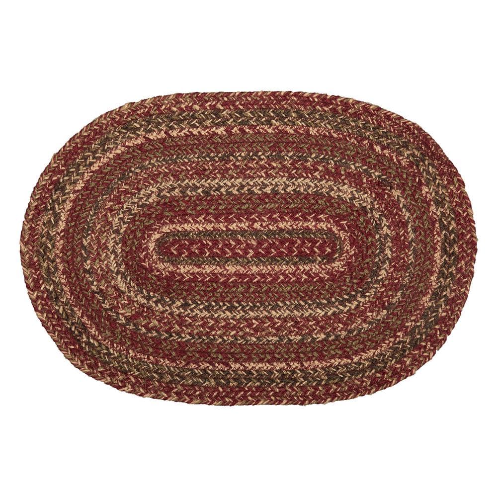 Cider Mill 12 in. W x 18 in. L Burgundy Tan Green Jute Oval Placemat Set of 6 - Hercitys