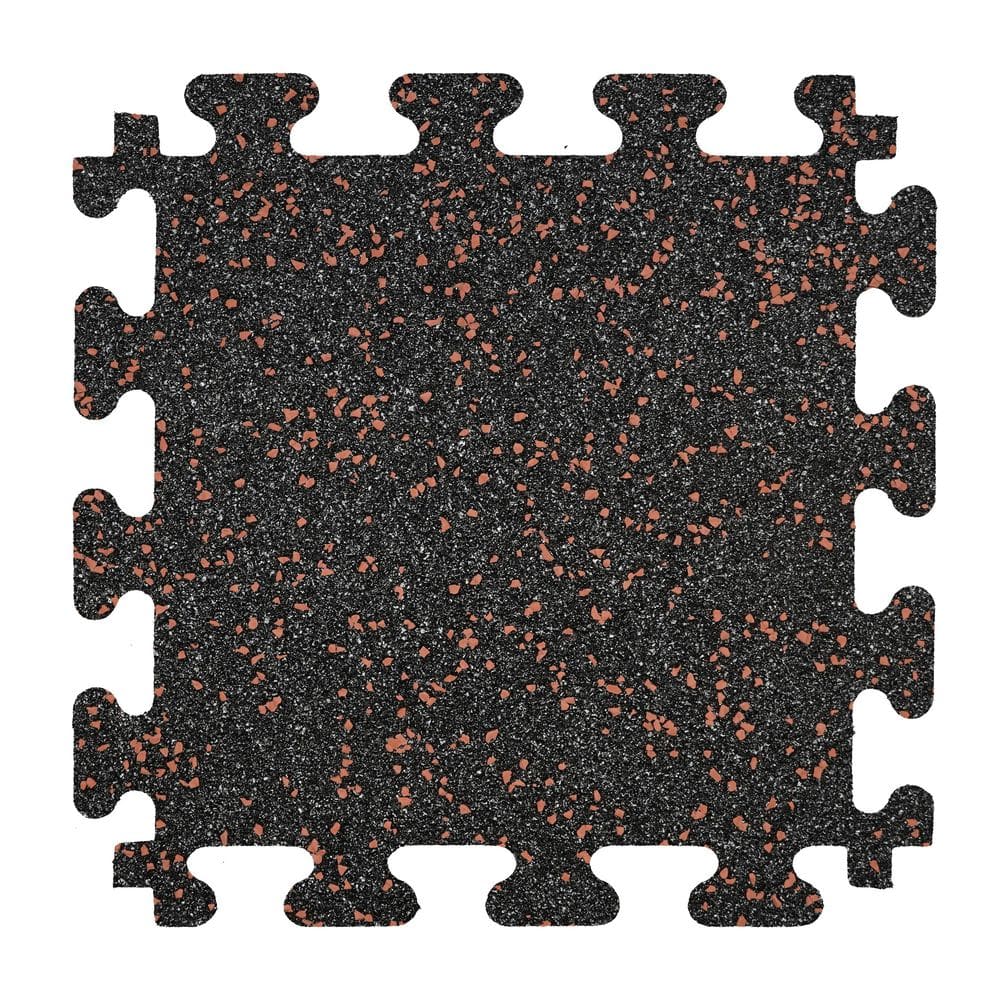 Rubber Gym Tiles with Brick Colored Flake 18 in. x 18 in. 8mm Thick Interlocking Tile (6 Tiles/Case) (13.875 sq. ft.) - Hercitys