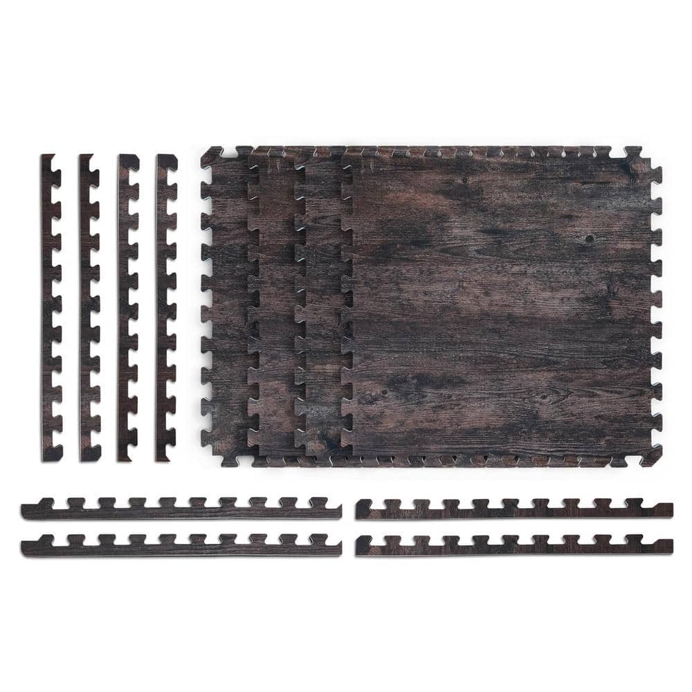 Reversible Dark Walnut/Black Faux Wood 24 in. x 24 in. x 0.47 in. Foam Mats (4-Pack) - Hercitys