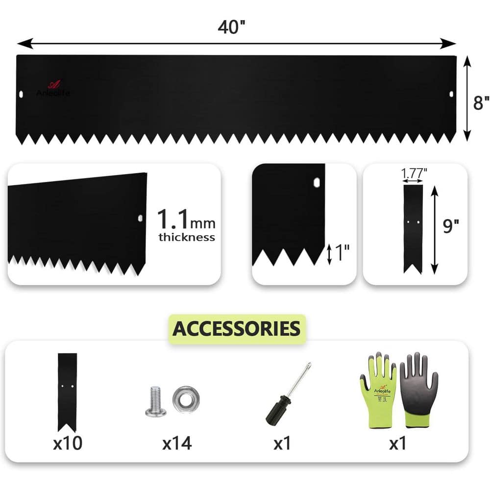 6 Pack 40 in. L x 8 in. H Black Steel Garden Landscape Edging for Straight/Mild Curved Lines with Gloves and 10 Stakes - Hercitys