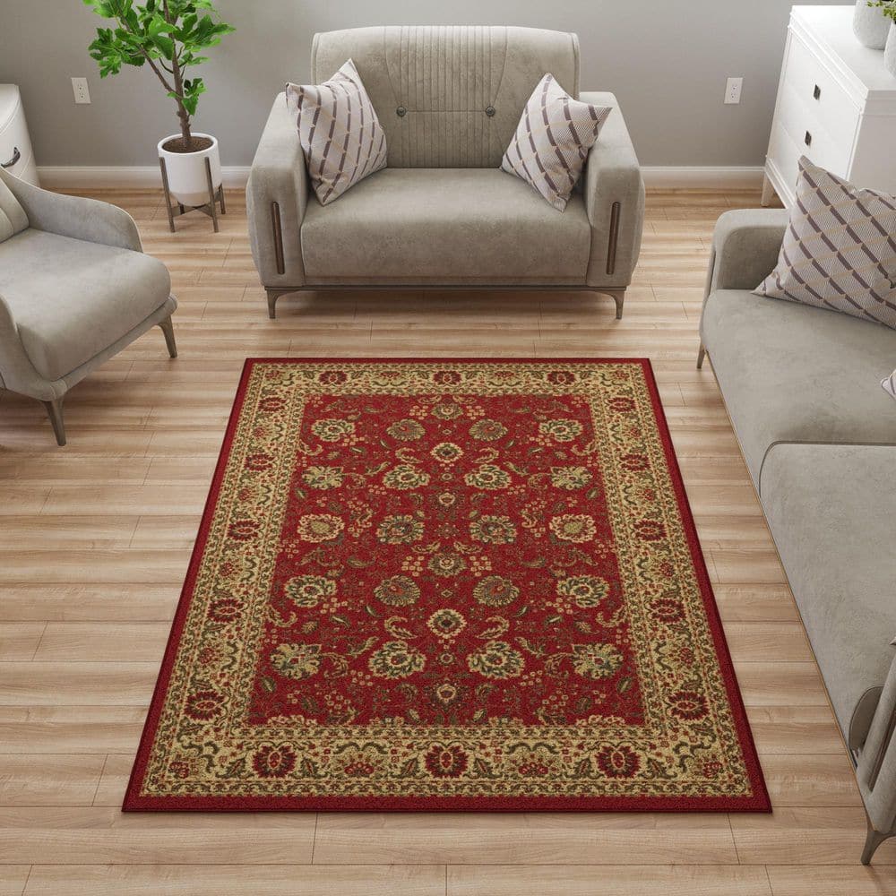 Ottohome Collection Non-Slip Rubberback Oriental Design 5×7 Indoor Area Rug, 5 ft. x 6 ft. 6in., Dark Red - Hercitys