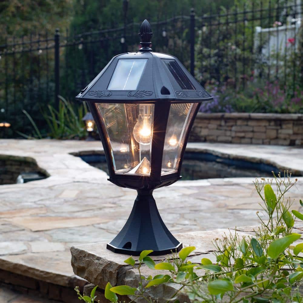 Baytown II Bulb Black Outdoor Solar Weather Resistant LED Landscape Post Light with Wall Sconce and Pier Base Mount - Hercitys