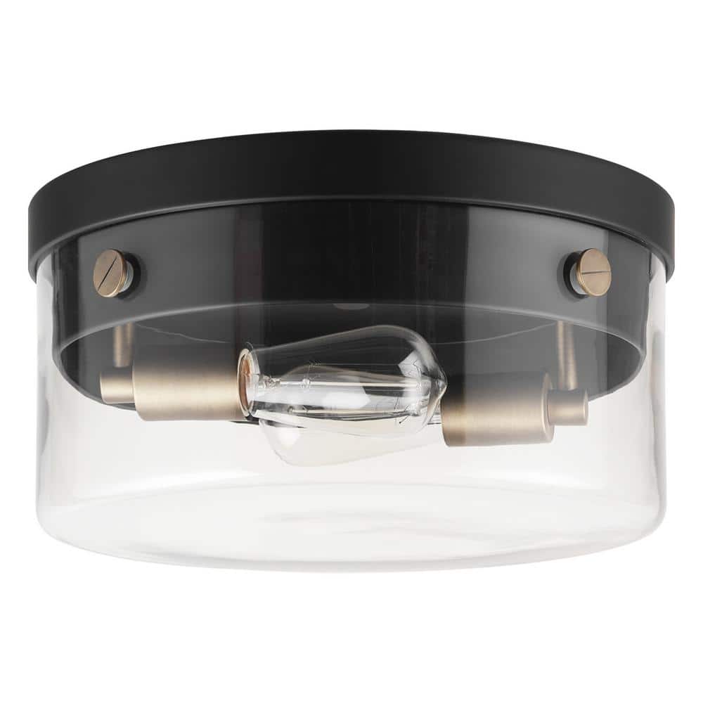 Tayce 13 in. 2-Light Matte Black Flush Mount Ceiling Light with Clear Glass Shade - Hercitys