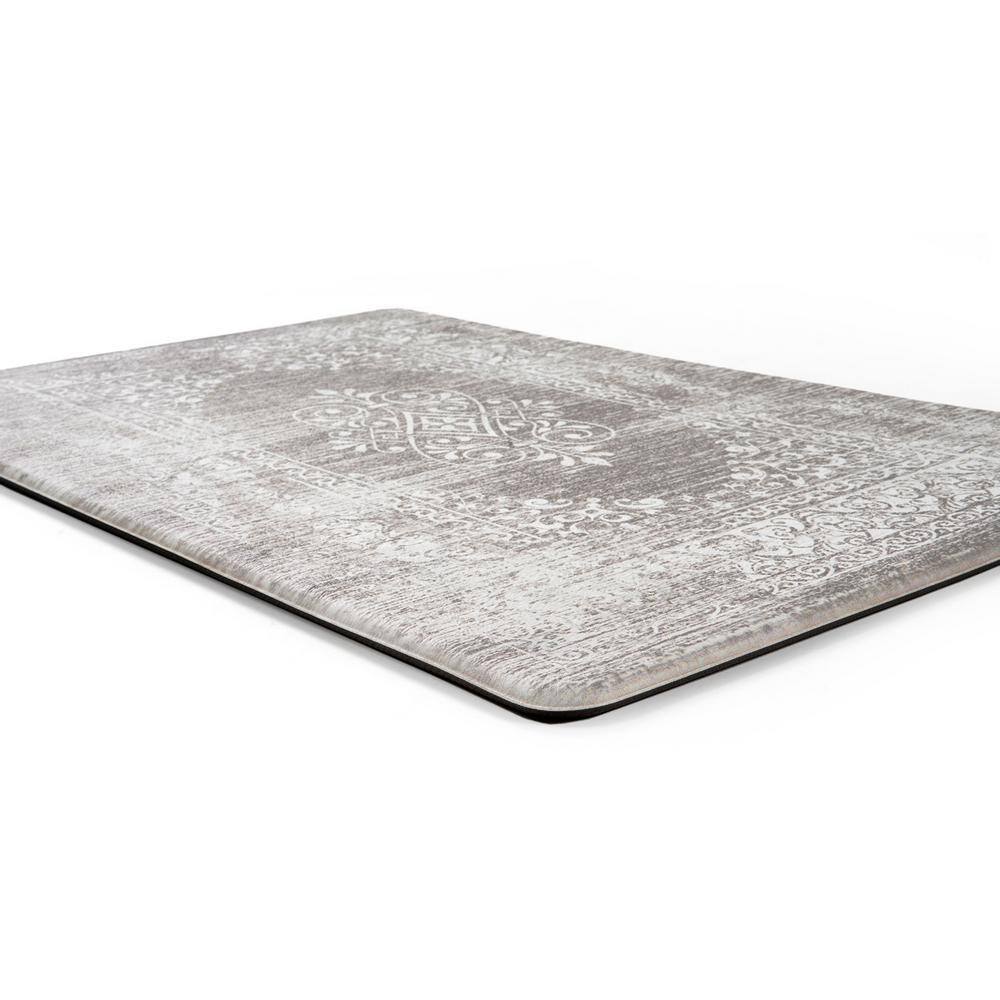 Gray Distressed Traditional Vintage Design 18 in. x 30 in. Anti Fatigue Standing Mat - Hercitys