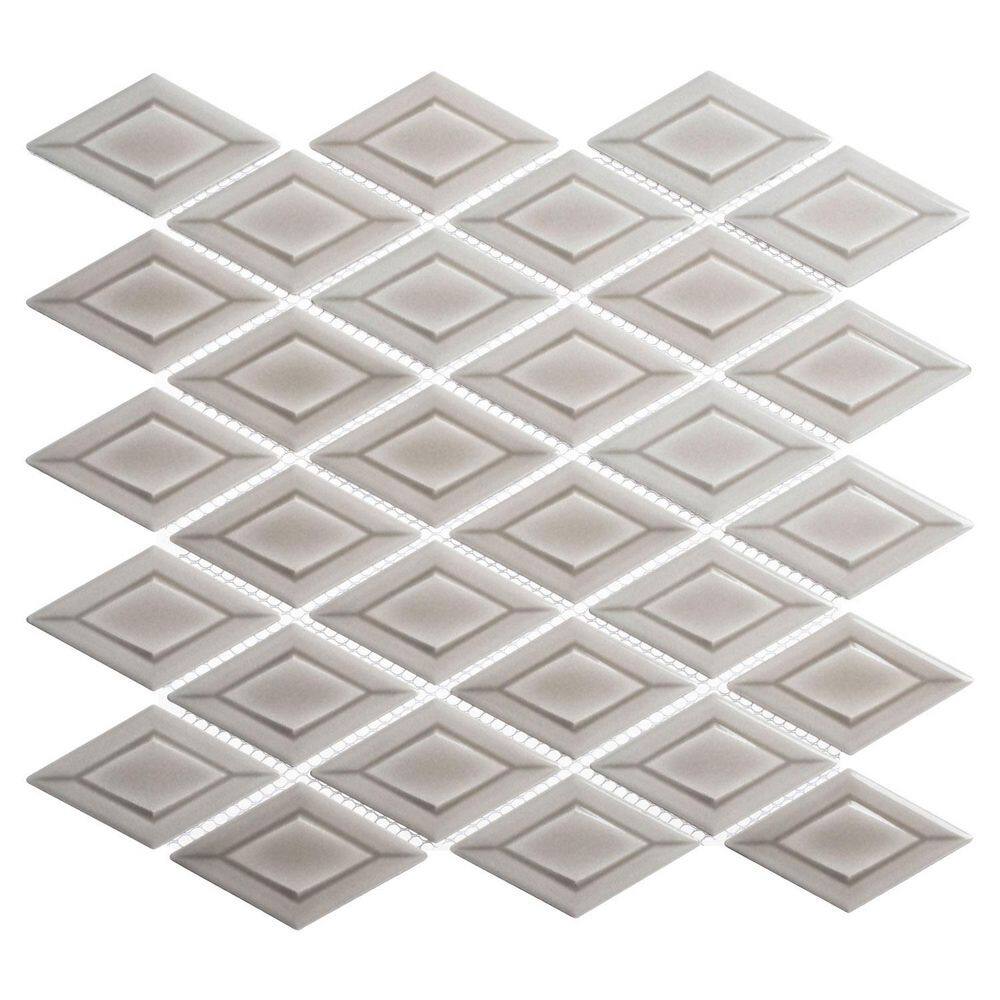 Venecia Maskotto Grey 2 in. x 3 in. 3D Framed Diamond Glossy Porcelain Wall Mosaic Tile (7.5 sq. ft./Case) - Hercitys