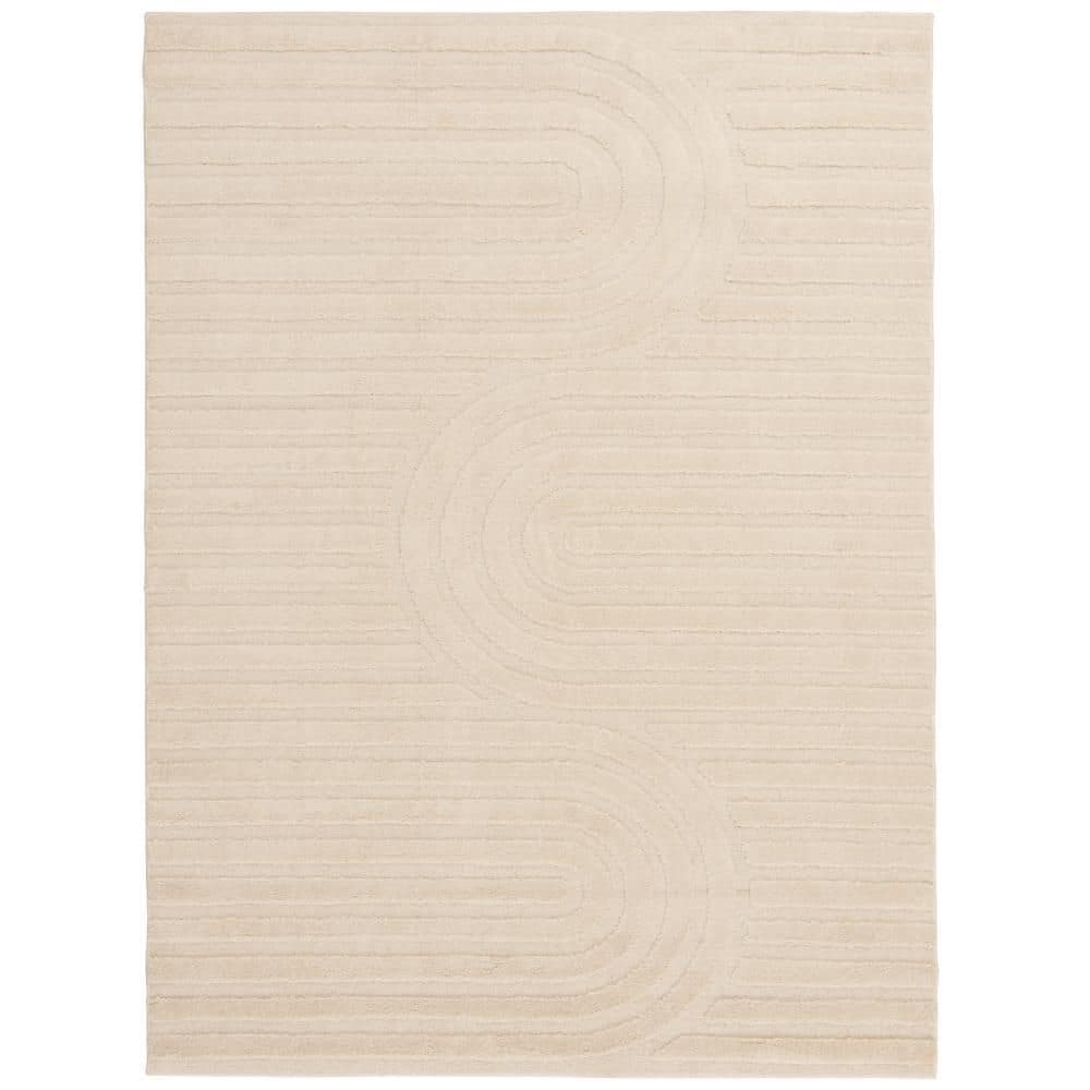 Oathil 5 ft. x 7 ft. Cream Geometric Polyester Area Rug - Hercitys