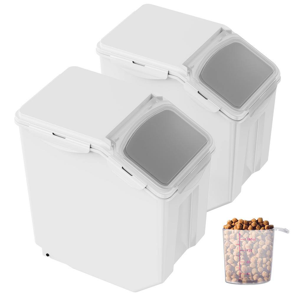 Ingredient Storage Bin Set, 2 x 15 L with Measuring Cups, Casters and Airtight Lid, for Pet Food or Kitchen, 2-Piece, PP - Hercitys