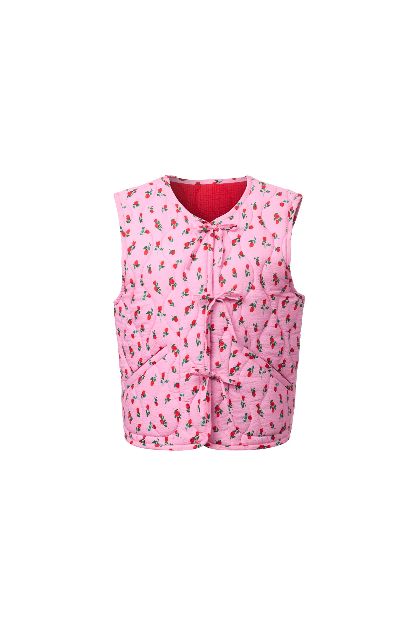 BOW-TIE REVERSIBLE QUILTED VEST - ROSES - Hercitys