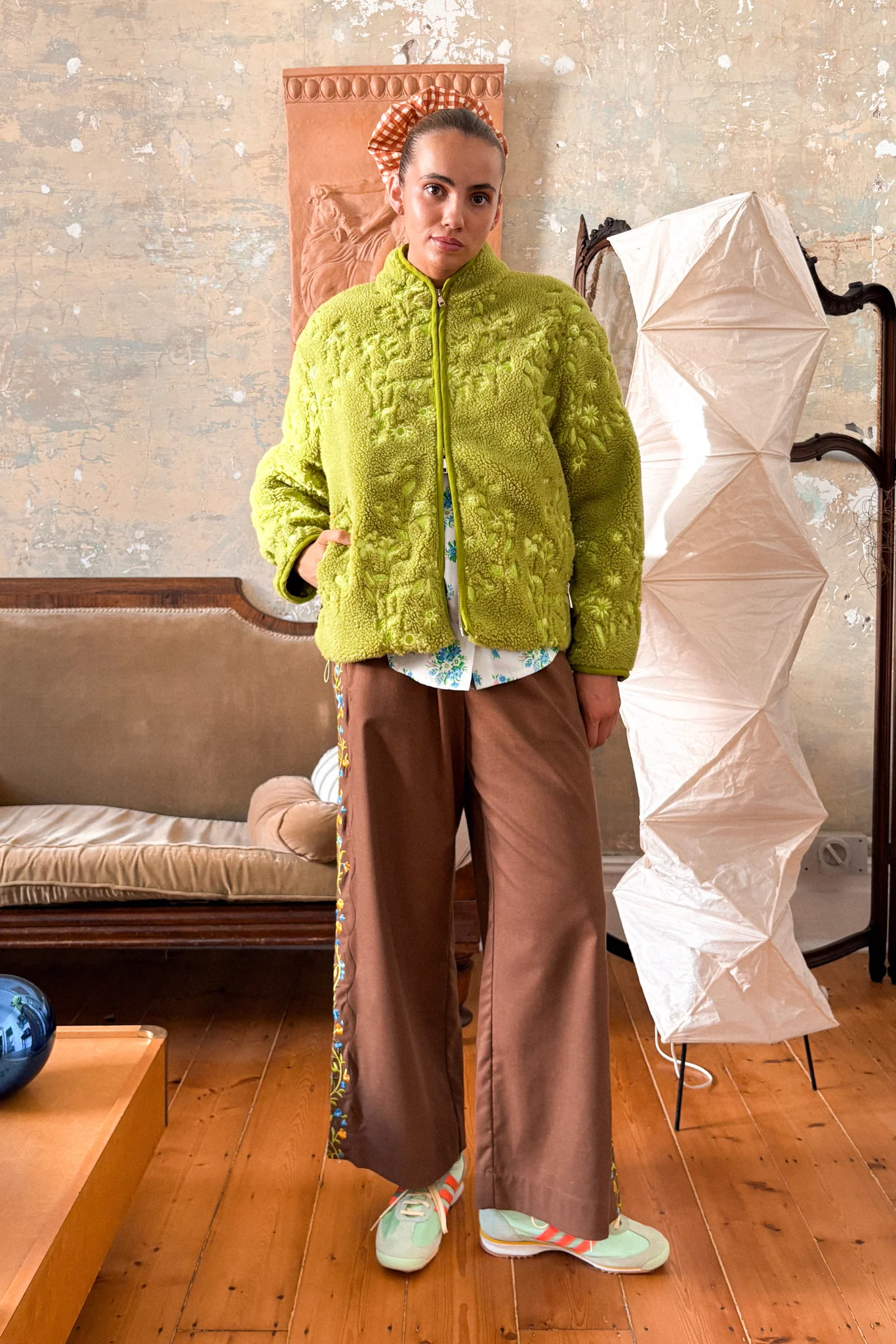 EMBROIDERED FLEECE JACKET - MATCHA GARDEN - Hercitys