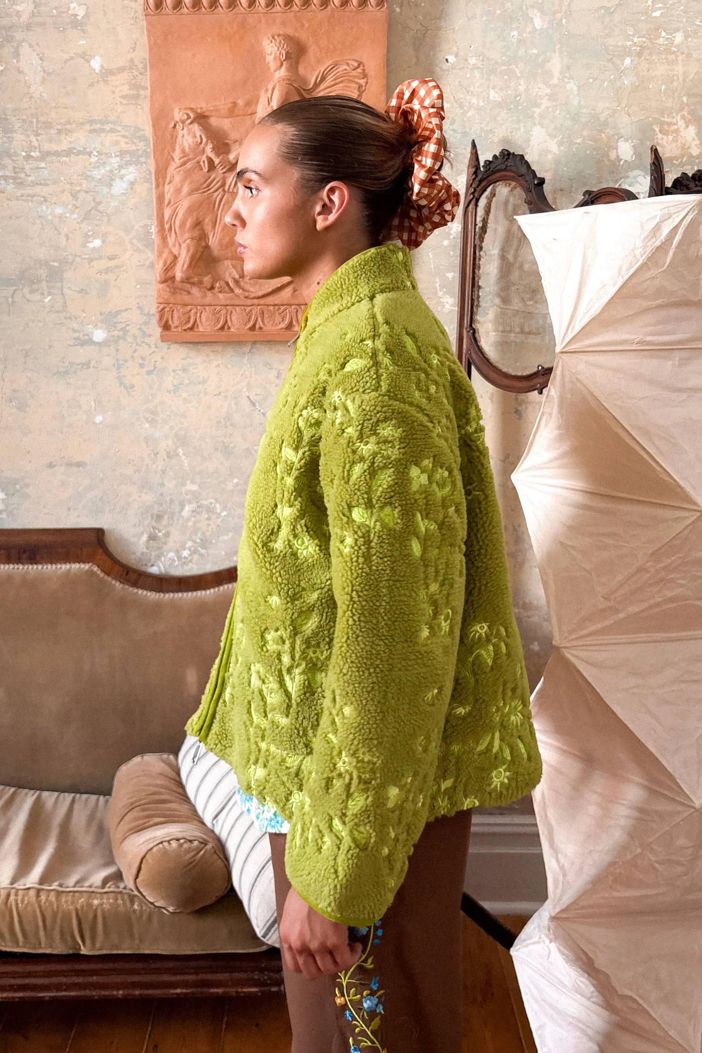 EMBROIDERED FLEECE JACKET - MATCHA GARDEN - Hercitys
