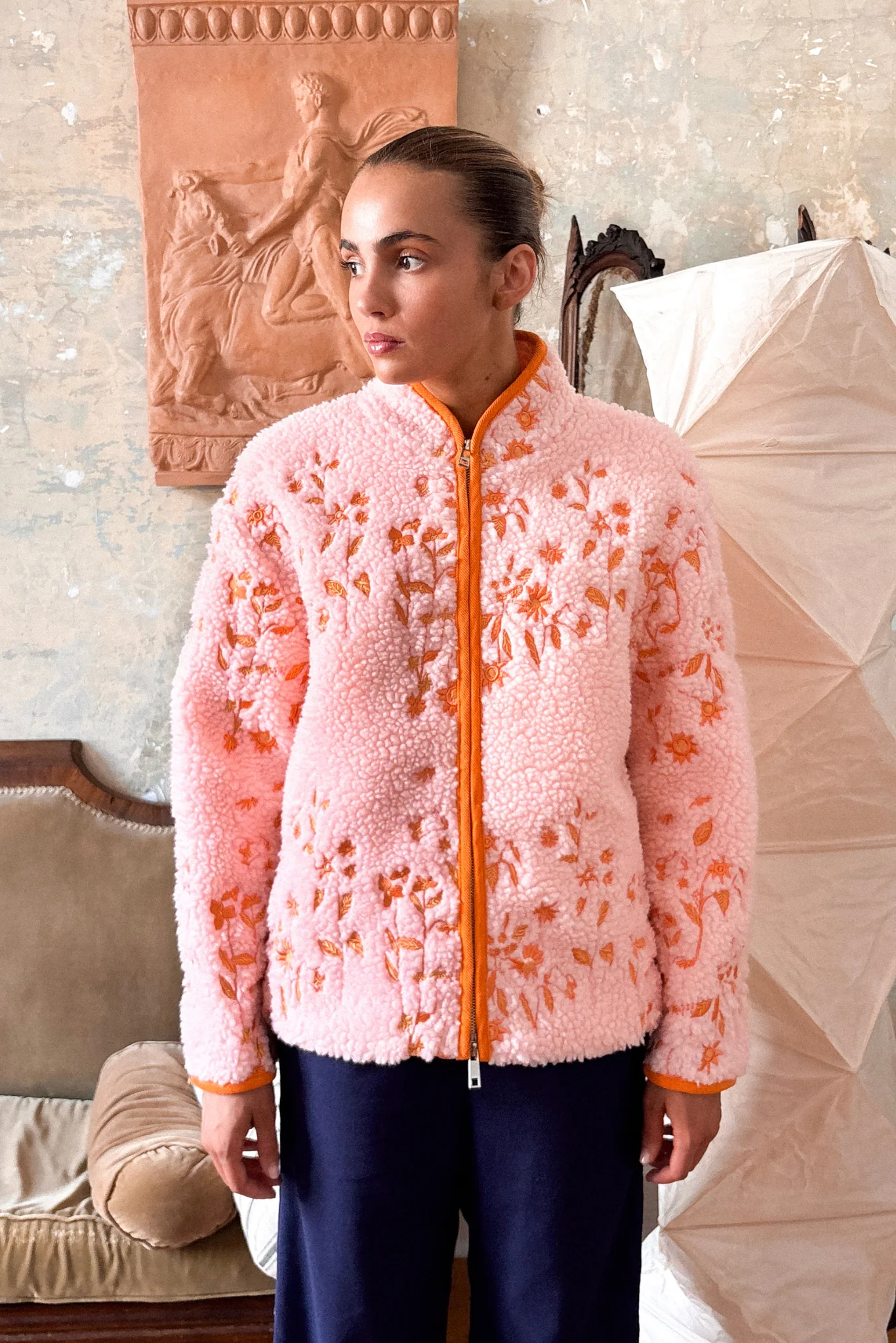 EMBROIDERED FLEECE JACKET - BLUSH GARDEN - Hercitys